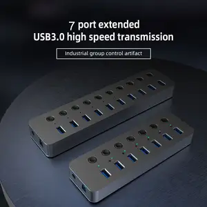 Alumínio alta qualidade usb 3.0 alta velocidade hub 10 portas usb 3.0 hub com poder individual Interruptor