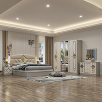 Ensemble de meubles de chambre à coucher moderne Royal Villa, lit king size avec tête de lit éclairée et rangement, cadre en MDF/bois, finition laquée, idéal pour hôpitaux et hôtels