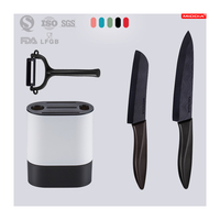 MIDDIA 4-delige ecovriendelijke keramische keukenmessenset met zwarte kunststof handgrepen, 6-inch koksmes, 5-inch Santoku-mes