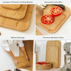 Juego de tablas de cortar de bambú, 3 piezas, rectangulares, multifunción, para queso, verduras, carne, fruta - Product Image 3