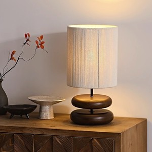 Lampe de table en bois massif couleur noyer E27 LED, lampe de chevet style japonais Wabi Sabi, lampe décorative design - Product Image 2