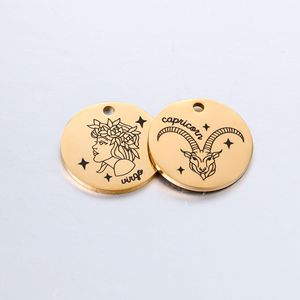 Segni fai da te per collana braccialetto che fanno ciondoli in acciaio inossidabile 12 ciondolo zodiaco placcato oro 18 carati zodiaco per la creazione di gioielli - Product Image 4
