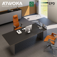 Bureau de direction ATWOKA avec table latérale réglable en hauteur, armoire de rangement et gestion des câbles pour bureau de direction