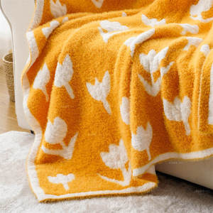 Couverture en tricot jacquard à plumes, double face, réversible, motif floral <span class=keywords><strong>tulipe</strong></span>, couverture moelleuse et duveteuse réversible pour lit et canapé - Product Image 4