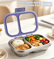 Boîte à bento mignonne en acier inoxydable à 2 compartiments pour enfants - Sans BPA, étanche, grande capacité, portable, motif imprimé