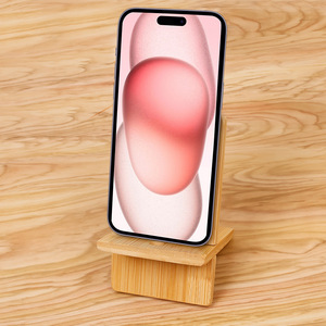 Fabricante de soportes/mesitas para teléfono de bambú, artesanías de bambú y madera, soporte de madera de doble ranura de 13*8CM con logotipo grabado con láser. - Product Image 3