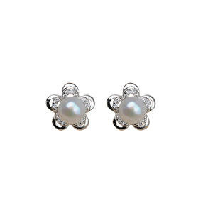 Boucles d'oreilles en argent S925 en forme de fleur avec perles, accessoires de bricolage vides, semi-finis, incrustés 1095 - Product Image 5