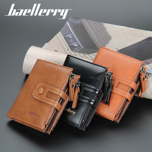 กระเป๋าสตางค์แบบสั้นสำหรับผู้ชายแบรนด์ Baellerry สีดำ หนังนิ่ม ตัวล็อคแบบกระดุม ซิปอเนกประสงค์ ใช้ได้ทุกวัน - Product Image 4