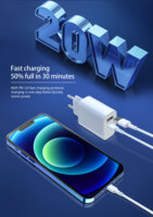 Adaptateur secteur USB C 20W PD en PC ABS ignifuge, chargeur mural rapide QC3.0 avec protection contre les surtensions, chargeur de voyage à double port