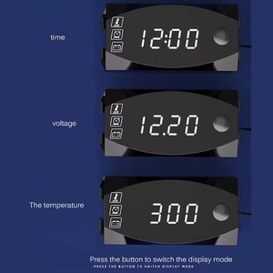 Horloge numérique multifonction 3 en 1 DC 6V-30V + thermomètre + voltmètre, affichage LED, étanche IP67 pour <span class=keywords><strong>moto</strong></span>, voiture, bateau - Product Image 5