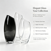 Vase en verre cristal rectangulaire moderne à bouche inclinée, style nordique, transparent, gris fumé, pour la décoration de la maison, de l'hôtel, de la table, écologique, hydroponique