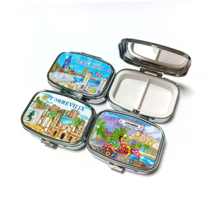 Sortie d'usine personnalisé petit métal médecine <span class=keywords><strong>Paris</strong></span> villes pays Souvenir boîte à pilules étui avec miroir - Product Image 6