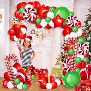 Globos Navideños Verde Oscuro, Rojo y Blanco, Caja de Regalo Navideña, Globo Redondo de Caramelo, Globos de Estrella Metalizados, Artículos Navideños, Fiesta de Navidad - Product Image 2