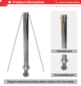 Poteau de borneurage fixe en acier inoxydable pour parking urbain, barrière à chaîne en acier pour la limitation de circulation des piétons - Product Image 2