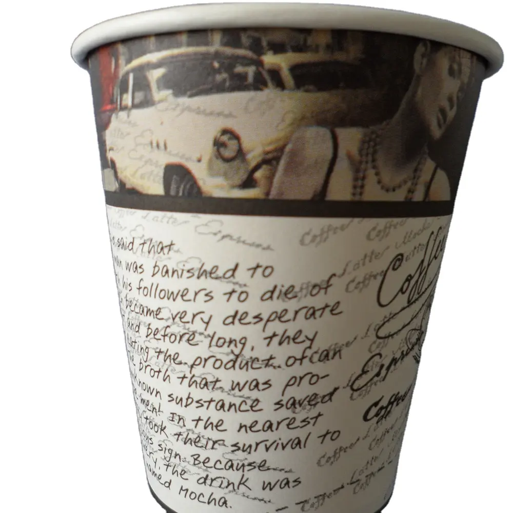 4/ 6/7/8/9/12/16 oz özel Logo çevre dostu 18 PE kaplama kağıt bardak tek kullanımlık kahve kupaları kapaklı