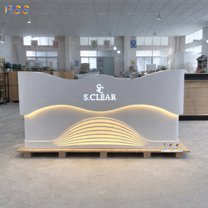 Mesa de recepción de salón estético con logotipo Led, mesa frontal de clínica médica de piedra blanca personalizada, mesa de <span class=keywords><strong>recepcionista</strong></span> de oficina de belleza - Product Image 2