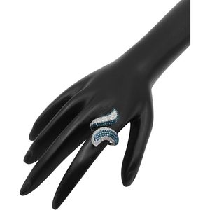 Anillo de compromiso con forma de espiral de diamantes azules y blancos con corte redondo y color mejorado, de plata de ley para mujer - Product Image 5