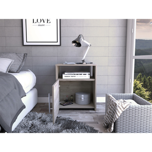 Mesita de Noche Nórdica Gris Claro con un Estante, Armario de Una Puerta, Unidad de Almacenamiento con Tirador Metálico, Mesa Auxiliar para Dormitorio - Product Image 2