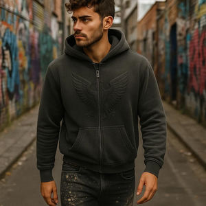 Vêtements de rue d'automne délavés et surdimensionnés pour hommes, style surélevé, impression personnalisée vintage OEM, fermeture éclair intégrale écologique et lourde - Product Image 5