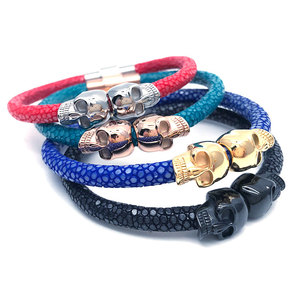 Bracelet en cuir de luxe unisexe ODIAN, design tête de requin punk plaqué or multicolore - Product Image 6