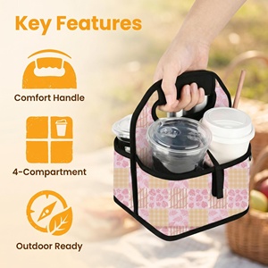 Portable Organizer Tote <strong>Bag</strong> for Hot Cold Drinks Reusable Hawaiian Palaka Print Cup Carrier Drink Holder Neoprene <strong>Picnic</strong> <strong>Bag</strong> - Product Image 3