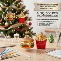 Boule de Noël en verre Foodie, sphère décorative personnalisée, hamburger et frites, ornement festif pour cuisine et salle à manger, logo sur mesure, en borosilicate