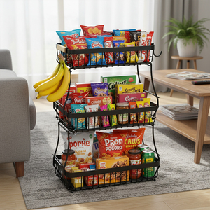 Panier à fruits en métal carré à 3 étages, robuste, fabriqué en Chine, pour le comptoir, panier à fruits, à collations, à <span class=keywords><strong>pain</strong></span> - Product Image 1