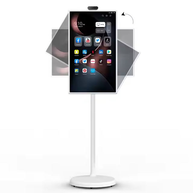 For 32 Inch Floor Standing Smart Screen Wheels Android 8 Core CPU 10 Point Touch Screen Battery 13MP Camera Face Shopping Mall