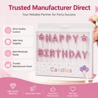 Lot de bougies en cire de paraffine solide, lettres Joyeux Anniversaire roses métallisées, pour décoration de gâteaux, vente en gros de fournitures de fête