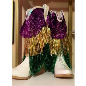 <span class=keywords><strong>Stivali</strong></span> da <span class=keywords><strong>Cowboy</strong></span> SHIKOL per Mardi Gras, <span class=keywords><strong>Stivali</strong></span> Alti al Ginocchio con Frange Scintillanti Viola, Oro, Verde, Punta a Spillo, <span class=keywords><strong>Stivali</strong></span> Western Personalizzati - Product Image 3