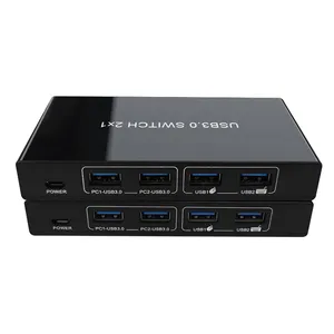 USB 3.0 KVM switch 4 usb ports support switching 2 computers button and IR remote control no need power adapter