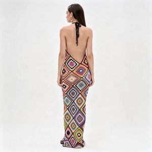 Vestidos Maxi <span class=keywords><strong>de</strong></span> Ganchillo sin Mangas para Mujer, Estilo <span class=keywords><strong>Abuela</strong></span>, Cuadrados, Largos, para la Playa - Product Image 3