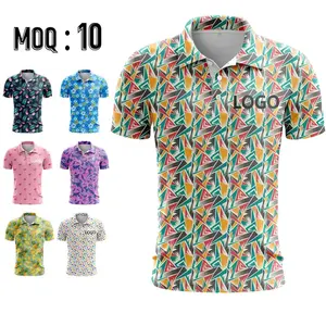 High Quality Custom Logo Mens Polo Shirt 100% Polyester Quick Dry Floral Golf Polo Shirts