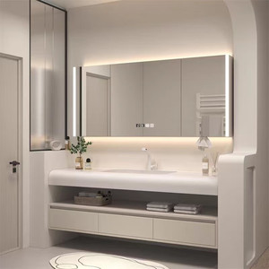 Modern light luxury <b>skin</b>-feel integrated basin arc washbasin bathroom cabinet painted - Product Image 6