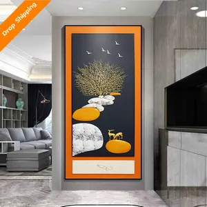 Custom design painting wall glass d animal deer European abstract crystal porcelain painting