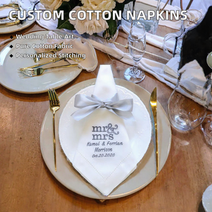 <span class=keywords><strong>Serviettes</strong></span> <span class=keywords><strong>de</strong></span> <span class=keywords><strong>table</strong></span> en lin blanc naturel brodées sur mesure avec ourlet festonné pour restaurant et mariage - Product Image 6
