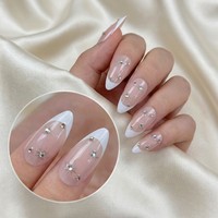 Faux Ongles de Luxe en Gros 3D Étoile à Coller Stiletto Amande Blanc French Manucure Strass Étiquette Privée Ongles Artificiels