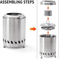 Brasero de camping extérieur classique rond en acier inoxydable, grand foyer de table portable pour bois
