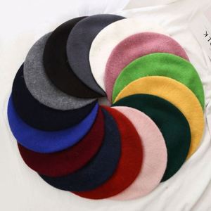 Solid Color Plain Wool Beret <b>Drop</b> Shipping Winter Hats French Beret for Women - Product Image 1