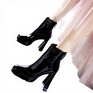Simple All-match Waterproof PU Ankle Platform Thick Heel Short <b>Boots</b> Winter New Commuter Square for <b>Boots</b> - Product Image 3