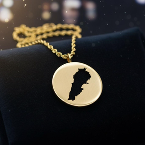 Collier Carte <span class=keywords><strong>du</strong></span> <span class=keywords><strong>Liban</strong></span> en Acier Inoxydable Plaqué Or 18K, Pendentif Rond Contour 24mm, Bijoux en Or pour Femmes et Hommes, Fabrication OEM ODM - Product Image 3