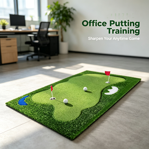 Tapis de golf portable professionnel pour entraînement au putting en intérieur et en extérieur avec coupes et drapeaux pour la maison et le jardin - Product Image 1