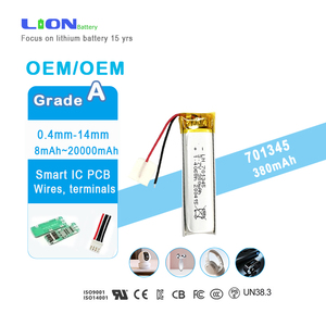 소형 리포 배터리 3.7V 380mAh 1.406Wh 701345 681345 보호 기능이 있는 충전식 리튬 폴리머 배터리 - Product Image 1