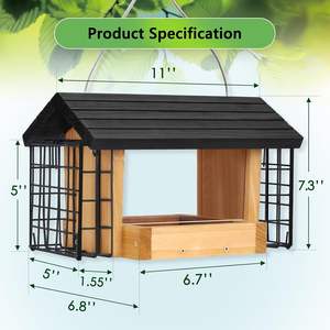 Çift <span class=keywords><strong>Suet</strong></span> kafes ve büyük tohum kapasitesi ile açık havada ahşap kuş besleyici için asılı ahşap kuş besleyici - Product Image 2