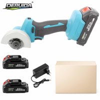 Meuleuse d'angle sans fil DERUIDA 21V, sans balais, rechargeable au lithium 1.3AH, 2 batteries, chargeur, outil électrique portatif pour la découpe des métaux