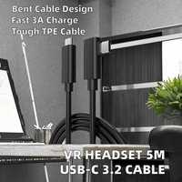 Kabel Data Tipe C Link, kabel Data Tipe C hitam 16 kaki 5m, kabel pengisian daya cepat, kabel Data Tautan 90 derajat untuk Headset VR dan ponsel