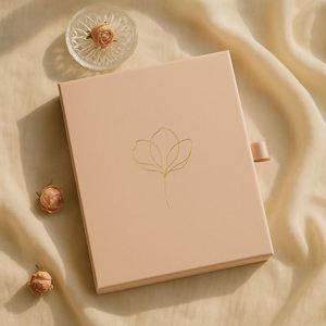 Blush Pink Floral Sewing Binding Hardcover <b>Notebook</b> Gift Set Gold Foil <b>Line</b> Art Pen PU Leather Ribbon Box Journaling Blank Pages - Product Image 5