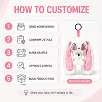 Porte-clés personnalisé en peluche lapin blanc à longues oreilles, pendentif de sac en peluche lama mignon de dessin animé pour cadeau de vacances, décoration intérieure, faible MOQ, OEM, ODM