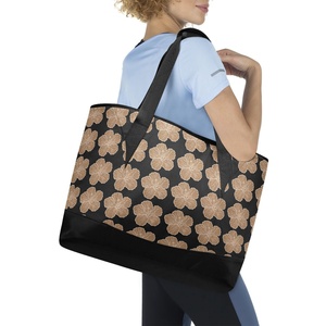 Sac isotherme de plage Aloha personnalisé avec imprimé fleur d'hibiscus hawaïen marron, sac de courses à bandoulière personnalisé - Product Image 6
