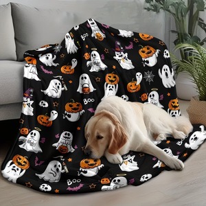 Manta de Franela Suave con Diseño de Calabaza Fantasma de Dibujos Animados de Halloween, Manta Rectangular de Polar para el Hogar, Ecológica, Estilo Otoñal - Product Image 4
